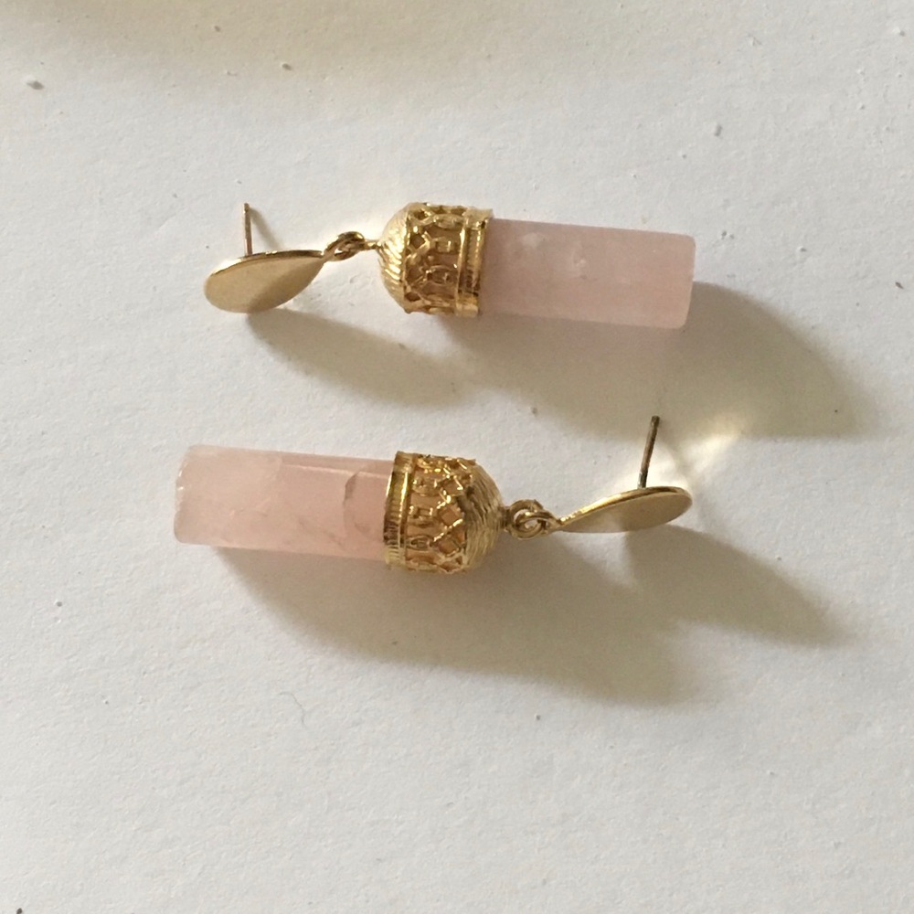 NWOT Vintage Pink Quartz GF Drop Earrings